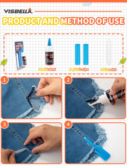 Fabric Glue, Sew Glue Liquid Stitch, Pure Natural Latex, Strong Bond Permanent Washable Craft Adhesive, for All Fabrics, Clothing, Tent, Curtain, ...