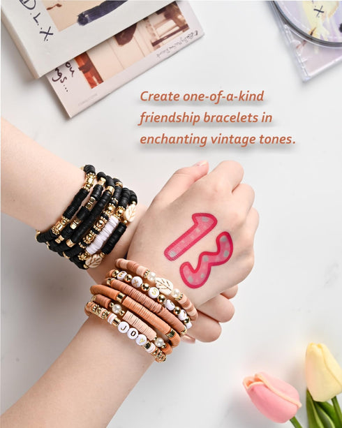 L'EclatDina Bracelet Making Kit: Vintage Style with 4800+ Clay Beads, Gold Letter Charms - Craft Unique Friendship & Bohemian Jewelry...
