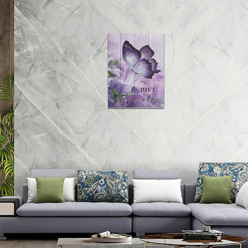 Farmhouse Butterfly Wall Art Purple Bathroom Wall Decor Butterfly Lily Flower Pictures Canvas Prints Framed Modern Just Breathe Painting Artwork f...