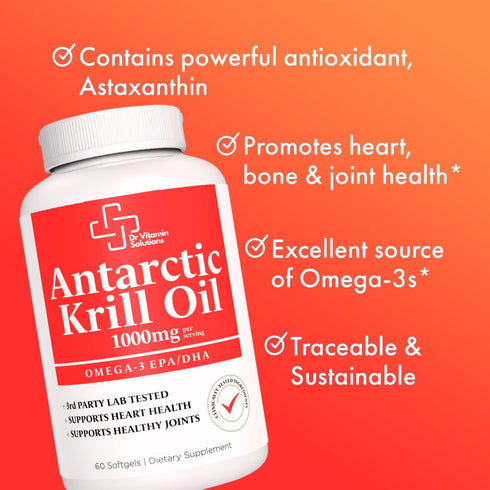 Premium 1000mg Antarctic Krill Oil - Rich in Omega-3, EPA, DHA for Heart, Brain & Joint Health - Pure Astaxanthin Blend, No Fishy Aftertaste...