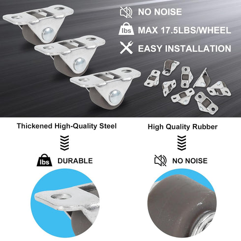 8Pcs 1/2 Inch Mini Caster Wheels Low Profile, Self Adhesive Single Direction Tiny Wheels, Little Rubber Rolling Wheels with Steel Top Plate for Sm...