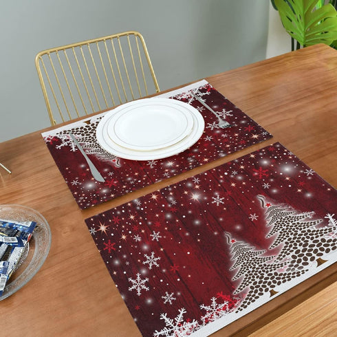 Christmas Tree with Snowflake Table Mats Placemats Set of 6 Winter Holiday Xmas Kitchen Mat Dining Place mat Heat-Resistant Easy Clean Happy New Y...