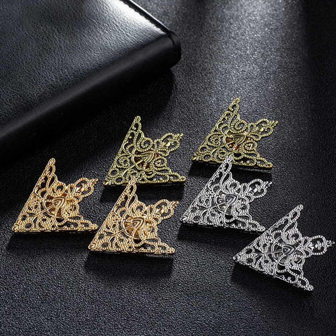 3 Pairs Retro Hollow Pattern Brooches Angle Triangle Shirt Collar Pins Brooch Buckle for Women and Girls (Gold, Silver, Antique Bronze)...