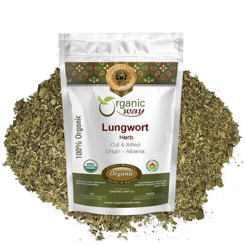 Organic Way Lungwort Dried Leaves (Pulmonaria Officinalis) Cut & Sifted - Herbal Tea | Organic & Kosher Certified | Raw, Vegan, Non GMO & Gluten F...