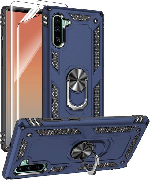 for Samsung Galaxy Note 10 Case, Note10 Case with HD Screen Protectors, Military-Grade Metal Ring Holder Kickstand 15ft Drop Tested Shockproof Cov...