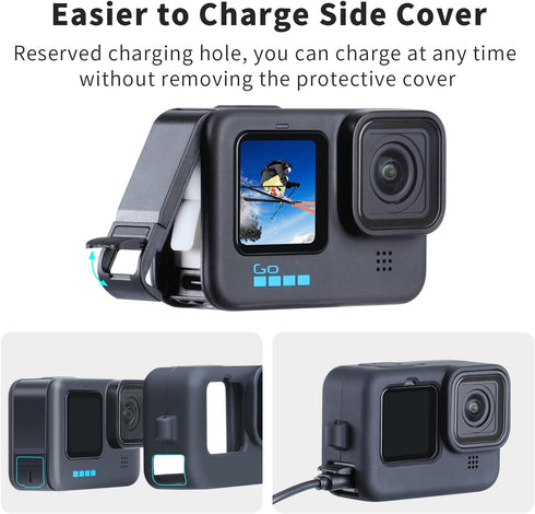 SEASKY 6 in 1 Protective Kit Accessories for Gopro Hero 12/11/10/9 Black Action Camera Silicone Shell Case Housing+3Pcs Glass Screen Protector+Dir...