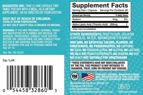 Alpha Lipoic Acid 200mg - Potent Antioxidant ALA Supplement for Healthy Nerve Function & Metabolism - 60 Capsules - 2-Pack...