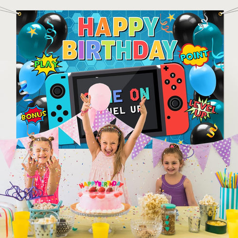 Video Game Party Supplies Happy Birthday Gaming Banner Game on Birthday Party Backdrop,Video Game Backdrop Gaming Party Props Party Accessory Part...