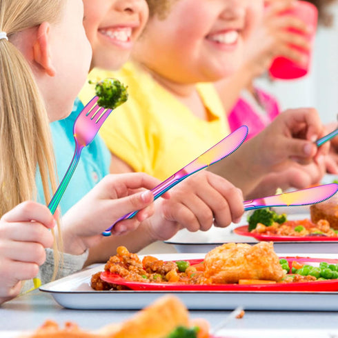 LIANYU 6-Piece Kids Forks and Spoons Silverware Set, Rainbow Children Toddler Utensils Set, Stainless Steel Child Flatware Cutlery Set for Home Pr...