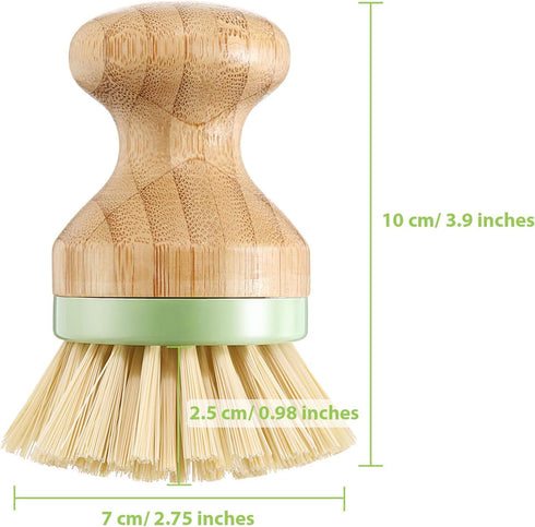 4 Pieces Bamboo Dish Scrub Brush with Holders Wooden Bamboo Round Scrubbers Stiff Bristles Pot Brushes for Wash Dishes, Pots, Pans, Kitchen Iron P...