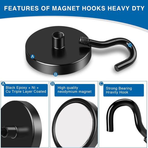 LOVIMAG Black Magnetic Hooks, 150LBS Magnet Hooks for Hanging Heavy Duty, Magnetic Hooks Cruise for Home Improvement Must Haves,Toolbox, Kitchen, ...