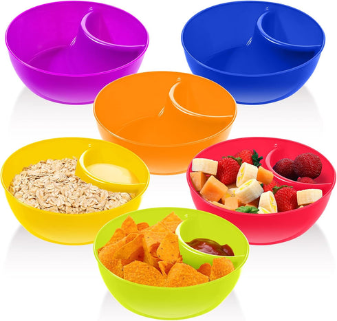 Weewooday Snack and Dip Bowls, Chips Serving Bowls Anti Soggy Divided Bowl plastic Stackable Dish Microwave and Dishwasher Safe Container for Chip...
