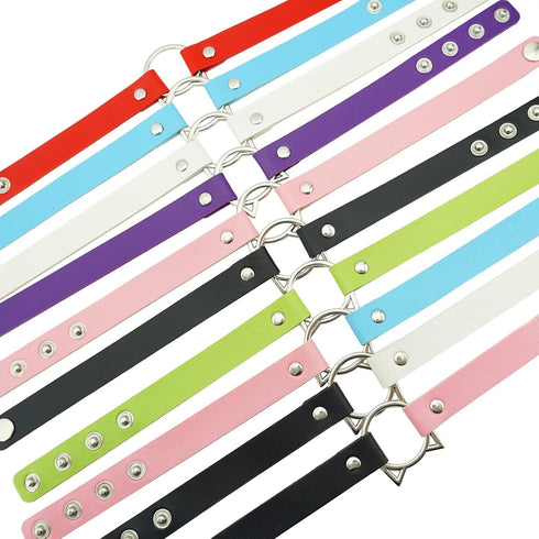 Leather Choker Necklace Collar Soft PU Cat Punk Adjustable Choker Necklace for Women, Pink...
