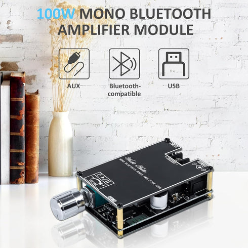 Bluetooth Amplifier Board, PEMENOL TWS DC 7-24V 100W Mono Audio Power Amplifier Module with Box Matching Function Support AUX/Bluetooth/USB for DI...
