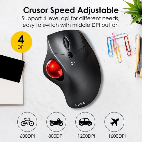 SANWA Bluetooth Wireless Ergonomic Trackball Mouse, Optical Rollerball Mice, Programmable Silent Buttons, 40mm Trackball, 600/800/1200/1600 DPI, C...