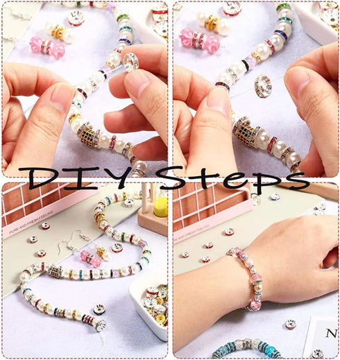 100Pcs Rondelle Spacer Beads 8mm Silver Plated Round Crystal Charms Czech Rhinestone Spacer Loose Beads for Jewelry Making Supplies Bracelet Neckl...