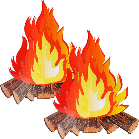 2 Set Fake Fire 12 Inch Tall Artificial Fire Fake Flame Paper 3D Decorative Cardboard Campfire Centerpiece Flame Torch for Campfire Party Decorati...