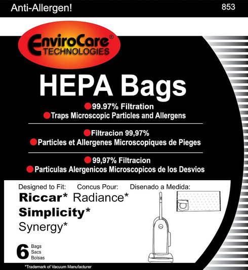 Generic Replacement Upright Bags Type X, Compatible with Riccar, SImplicity Synergy, Radiance Upright, 6 pack...