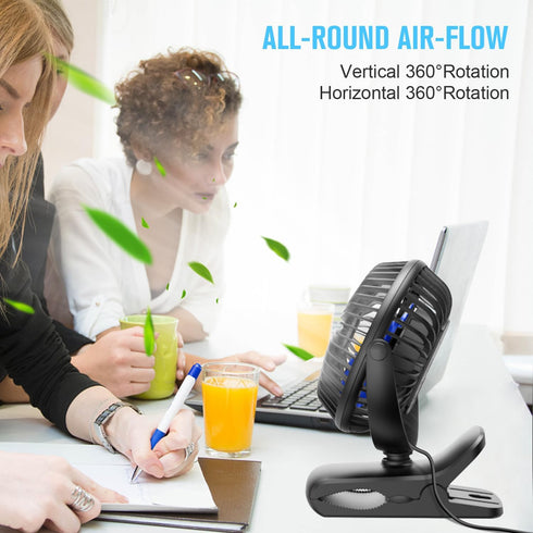 BESKAR USB Clip on Fan, Portable Small Fan with Cord Powered, 3 Speeds Strong Airflow, with Sturdy Clamp, Quiet Personal Desk Fan...