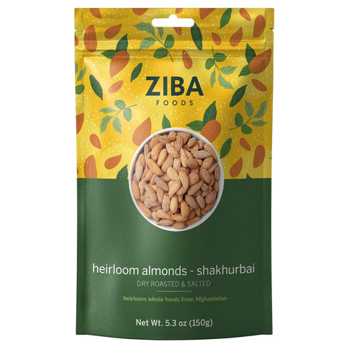 Ziba Foods Heirloom Shakhurbai Almonds | Dry Roasted & Salted | Non-GMO, Vegan, Gluten Free Snack, Nuts | Heirloom, Warm & Nutty | Healthy, Delici...