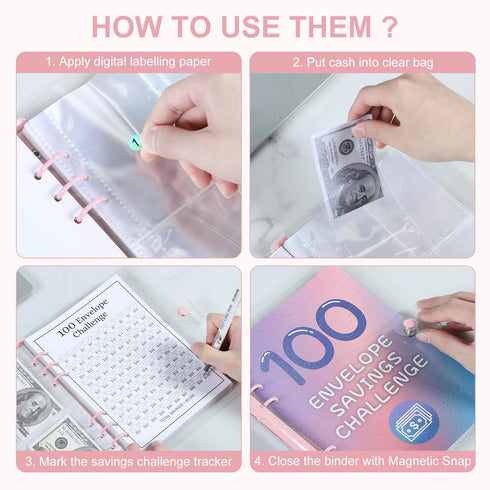 100 Envelopes Money Saving Challenge Binder,Budget Binder with Cash Envelopes and Pen,Expense Budget Sheet for Budgeting and Saving Money,Easy Way...