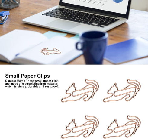 20Pcs Cute Cat Shaped Paper Clips, Metal Animal Shaped Clips, Rose Gold Paperclips for Office, Paper, and Memo...
