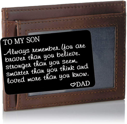 To My Son wallet Insert Cards Inspirational Graduation Birthday Gifts Engraved Always Remember You are Brave Insert Cards from Dad...