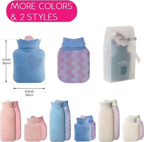 Hot Water Bottle with Cover, HEYPORK Silicone Hot Water Bag for Pain Relief, Cramps, Back, Neck, Feet, Menstrual Cramps (Blue, Short)...