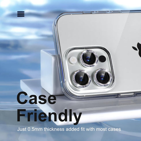 Compatible for iPhone 15 Pro/iPhone 15 Pro Max Camera Lens Protector Bling, 9H Tempered Glass Camera Cover Screen Protector Metal Individual Ring ...