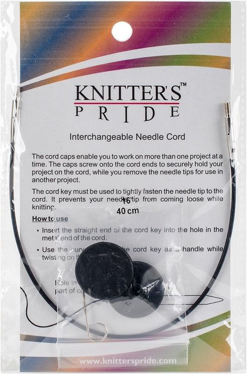 Knitter's Pride interchangeable Cords 8" (16" w/tips), Black...