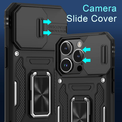 DEERLAMN for iPhone 13 Pro Case with Slide Camera Cover+Screen Protector(1 Pack),Rotated Ring Kickstand Military Grade Shockproof Protective Cover...
