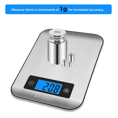 Ataller Digital Kitchen Scales, 304 Stainless Steel Food Scales, Professional Food Weighing Scales with Large LCD Display, Incredible Precision up...