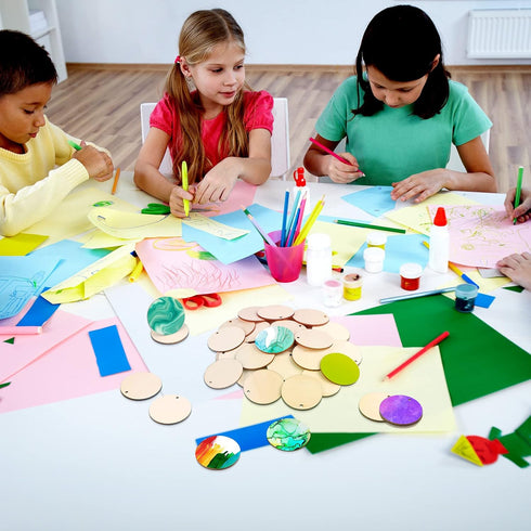 100 Pieces Unfinished Round Wooden Circles with Holes Round Wood Discs for Crafts Blank Natural Wood Circle Cutouts for DIY Crafts Party Birthday ...