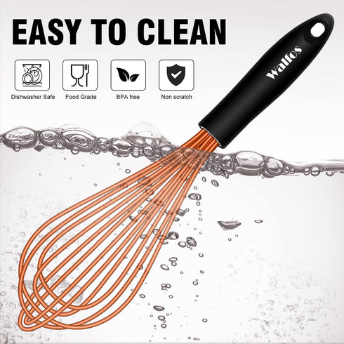 Walfos Whisk, Silicone Whisks Set of 5, Mini Stainless Steel Whisk 7+5in and Non Scratch Coated 7+9+11in Whisks, Suitable for Blending, Whisking, ...