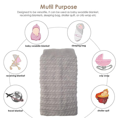 Newborn Baby Swaddle Blanket, Baby Kids Toddler Knit Soft Warm Fleece Blanket Swaddle Sleeping Bag Stroller Unisex Wrap for Boys Girls (Grey)...