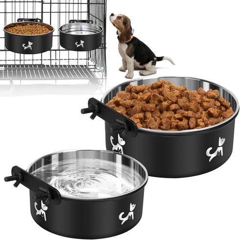 Crate Water Bowl No Spill, 2 Pack Hanging Dog Bowls for Kennel, Kennel Water Bowls Mountable, Dog Food Bowls for Crates, Large Stainless Steel Pet...