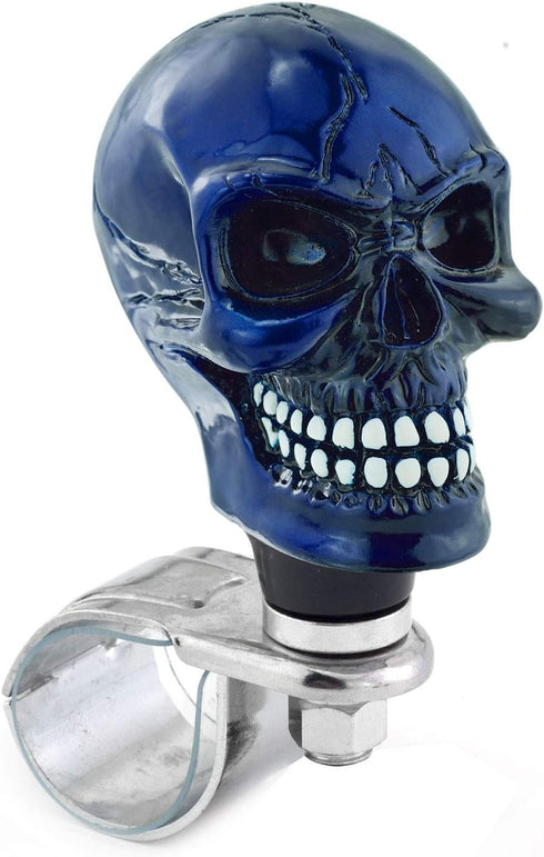 Skull Car Grip Knob Steering Wheel Suicide Spinner, Small Teeth Skeleton Style Car Power Handle Knobs Fit Most Manual Automatic Vehicles, Blue...