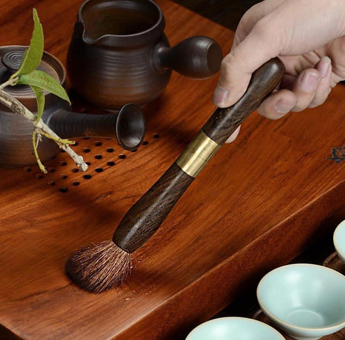 Puer Tea Knife - Stainless Steel Tea Pick with Wooden Handle & Teapot Brush, Vintage Tea Tool for Breaking Puerh Tea Cakes (Dark Brown, 210mm)...