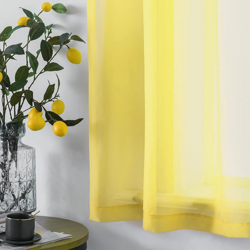 DUALIFE Yellow Curtains 72 Inches Length for Bedroom Set of 2 Panels Grommet Window Semi Voile Light Filtering Sheer Curtains for Living Room 52x7...