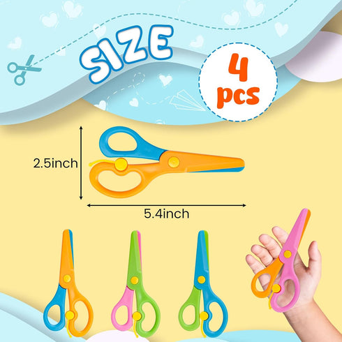 LOVESTOWN Kids Safety Scissors, 4 PCS Blunt Tip Scissor Preschool Training for Toddler & Children, Anti-Pinch Design, Child Hand Eye Coordination ...