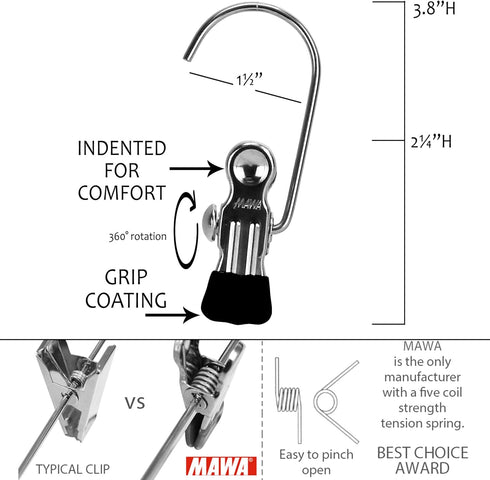 Mawa by Reston Lloyd Accessory Portable Non-Slip Semi Round Single Hook Hanging Clothes Pins/Clips for Laundry or Travel, Style K/1, Set of 5, Bla...