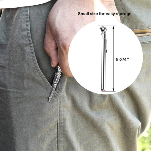 CZC AUTO Pencil Tire Pressure Gauge, Mechanical Air Gage, Stainless Stem Single Chuck with Pocket Clip Tyre Checker for Motorcycle Bike Car RV SUV...