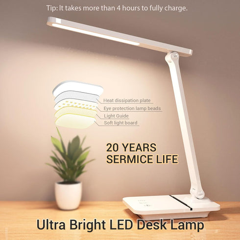 Cordless LED Desk Lamp for Home Office, 6000mAh Rechargeable Battery Operated Table Lamps,Eye-Caring Reading Lamp for Students, 3 Lighting Modes &...
