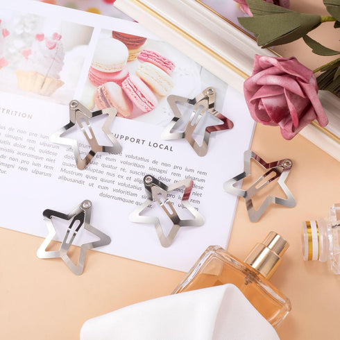 20 Pcs Silver Star Hair Clips, 1.18"/3cm Metal Hair Snap Clips, Cute Star Clips Hair Barrettes, Non-Slip Fashion Star Hair Accessories for Women G...