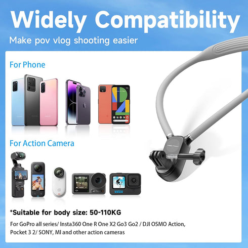 Magnetic Neck Selfie Tripod Holder Mount for Gopro, Hand Free POV Vlog Video Recording Camera Mount Holder for GoPro Max Hero 12 11 10 DJI Action ...