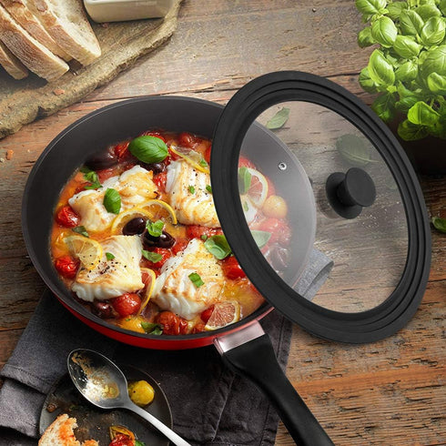 Universal Lid for Pots,Pans and Skillets - Tempered Glass with Heat Resistant Silicone Rim Fits 6", 7" and 8" Diameter Cookware,Black...