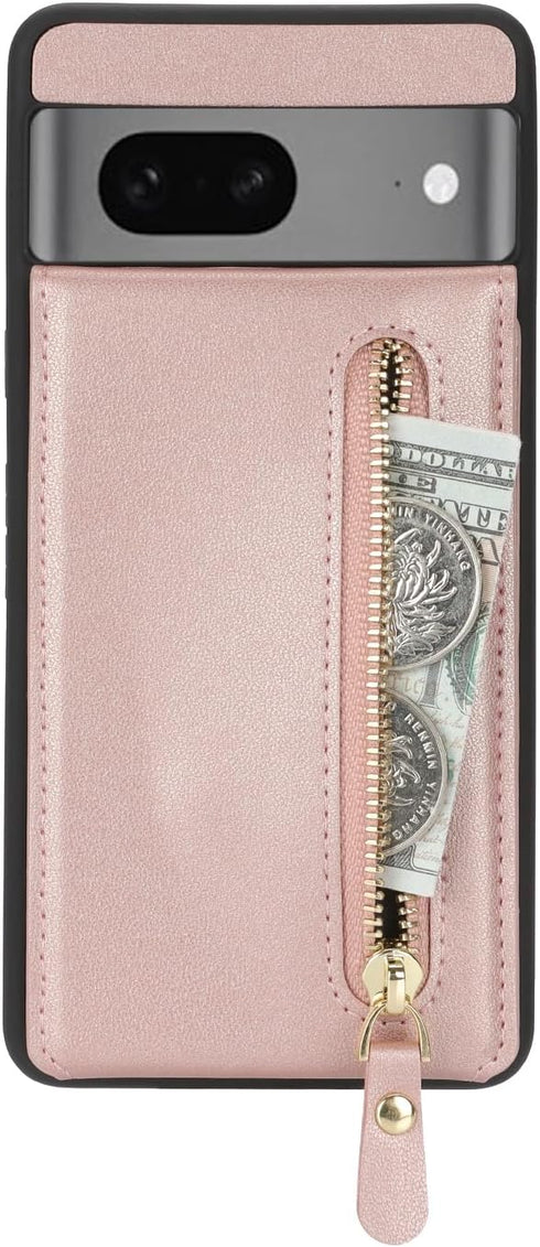 for Google Pixel 7 Case with Card Holder for Women, for Google Pixel 7 phone Case Wallet with Credit Card with Ring Kickstand Zipper Shockproof Sl...