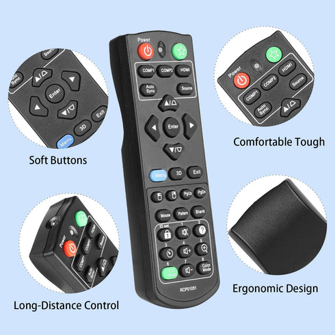 RCP01051 Remote Control Compatible with ViewSonic Projector PJD5255 PJD5253 PJD5555W PJD5155 PJD5250 PJD5151 PJD5153 Replacement Controller with B...