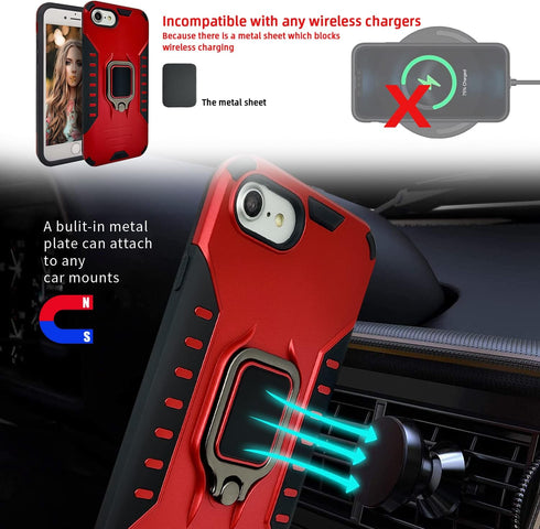 MODOS LOGICOS Case for iPhone SE 2022 / iPhone SE 2020 / iPhone 7 / iPhone 8 4.7”, Dual Layers Protective Case with 360 Metal Rotating Ring Kickst...