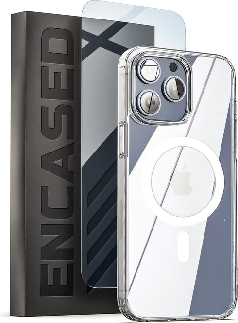 ENCASED Mag Case for iPhone 14 Pro Max - Clear Back Protective Cover - Compatible with MagSafe (2022 iPhone 14promax 6.7") includes Tempered Glass...